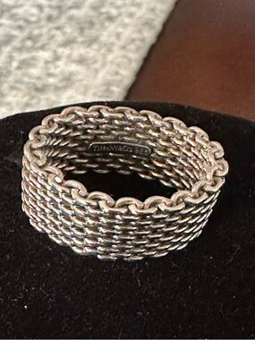 Tiffany & Co. Somerset Mesh Sterling Silver Mesh Flex Ring Sz 7 EUC